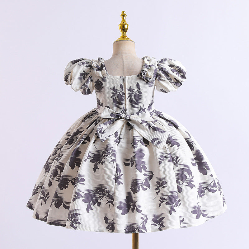 Toddler Girls Floral Print Princess Dress with Bow | Birthday & Party Dress