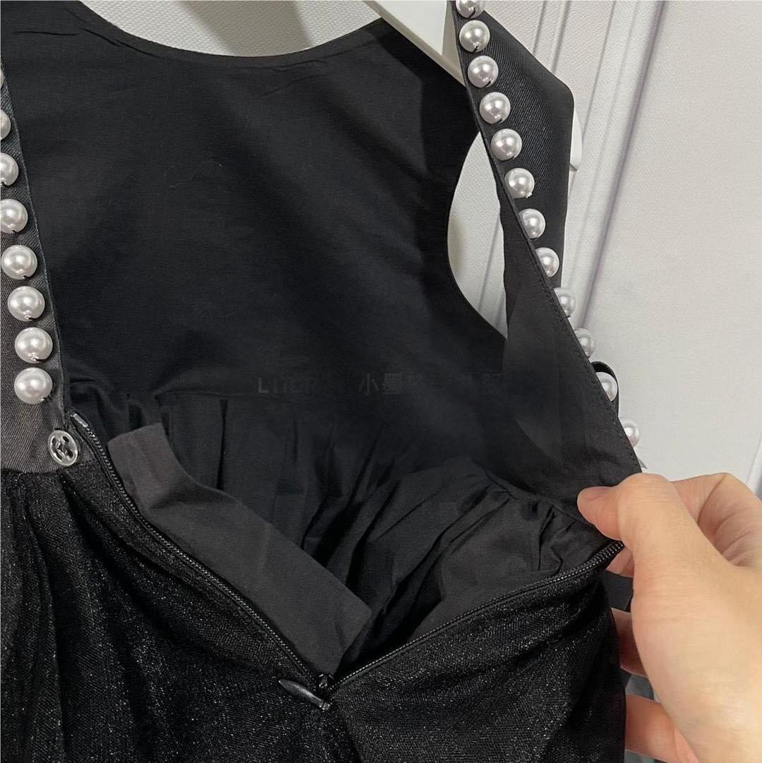A-Line Beaded Bow Sleeveless Girls Party Dress – Black, Satin & Tulle | 12 Months-12 Years