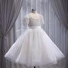Girls A-Line Sequin Embellished Tulle Dress with Square Neck and Short Sleeves