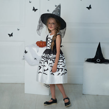 Girls Black A-Line Tea Length Collared Party Dress with Ruffles | Halloween & Birthday Outfit