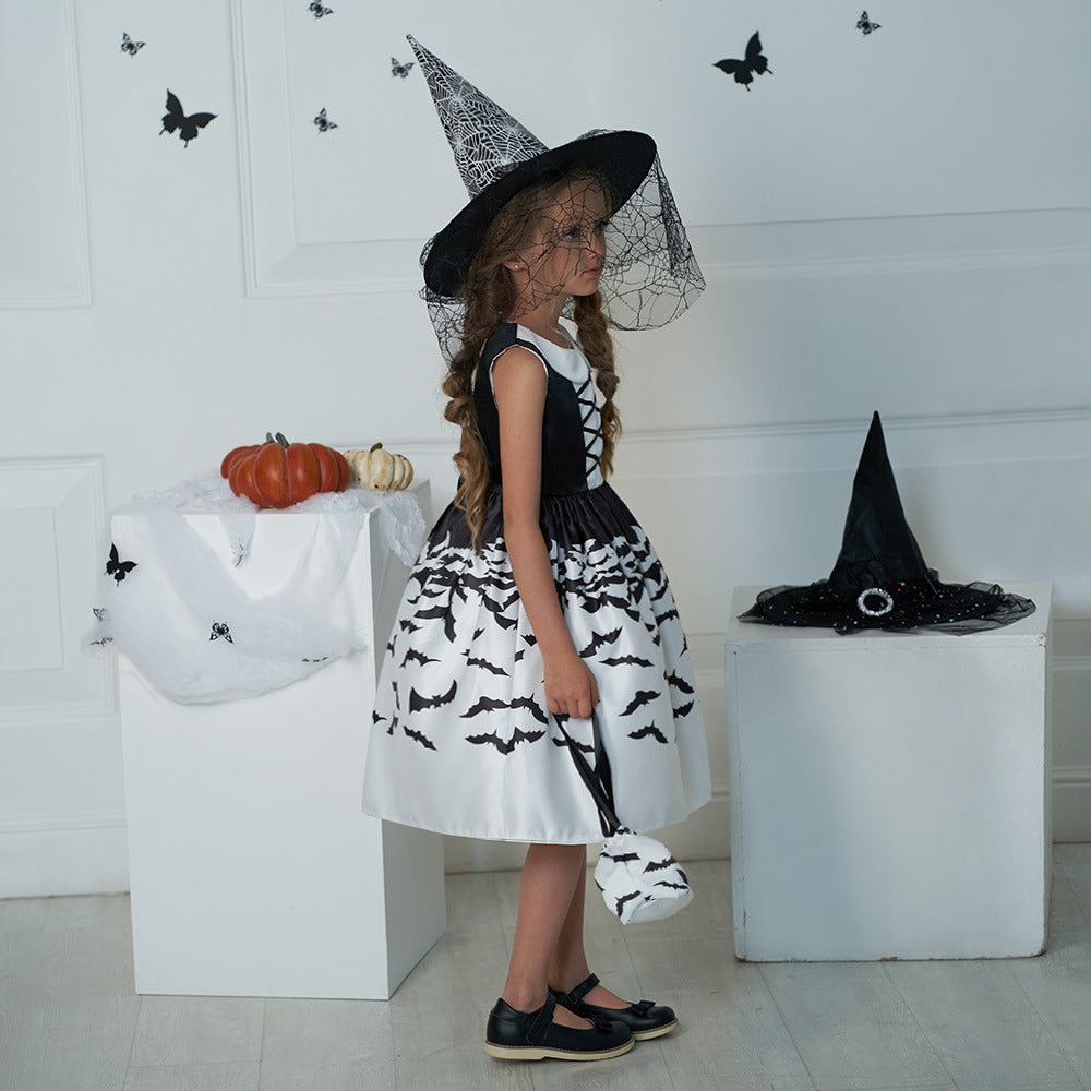 Girls Black A-Line Tea Length Collared Party Dress with Ruffles | Halloween & Birthday Outfit