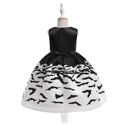Girls Black A-Line Tea Length Collared Party Dress with Ruffles | Halloween & Birthday Outfit