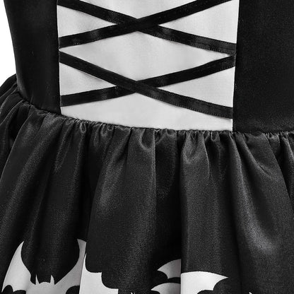 Girls Black A-Line Tea Length Collared Party Dress with Ruffles | Halloween & Birthday Outfit
