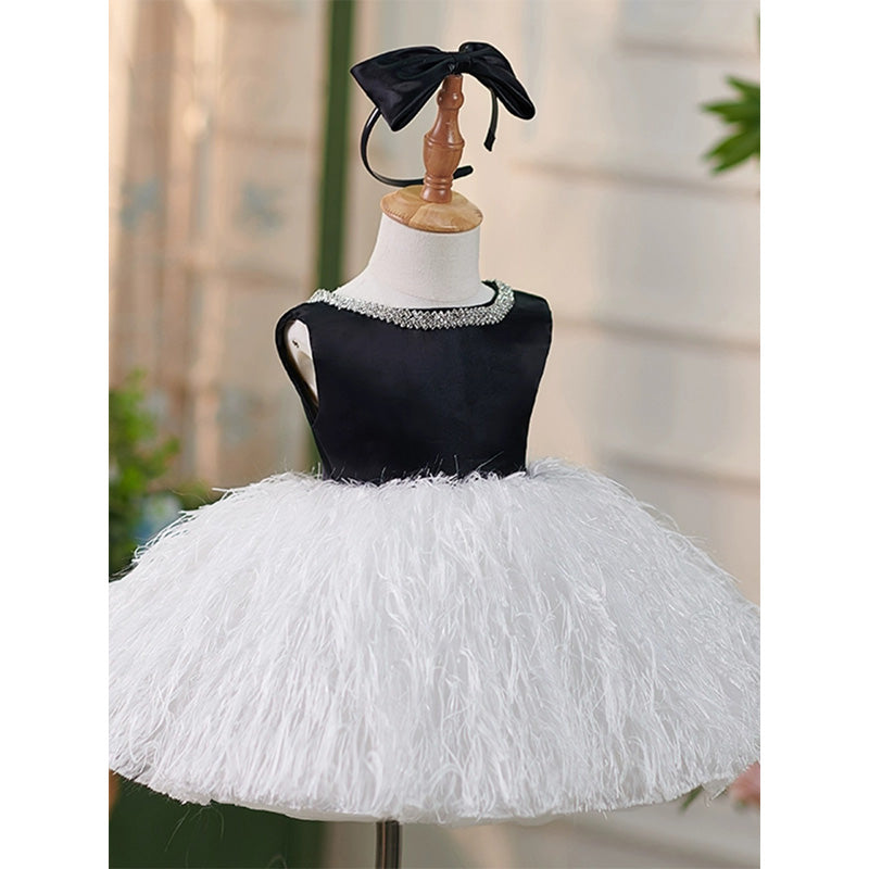 Sleeveless Black Ball Gown for Girls – Sequin & Bow Puffy Dress for Parties & Special Occasions