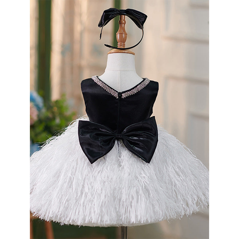 Sleeveless Black Ball Gown for Girls – Sequin & Bow Puffy Dress for Parties & Special Occasions