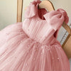 Girls Ball Gown Tea Length Tulle Dress with Pleated Bow