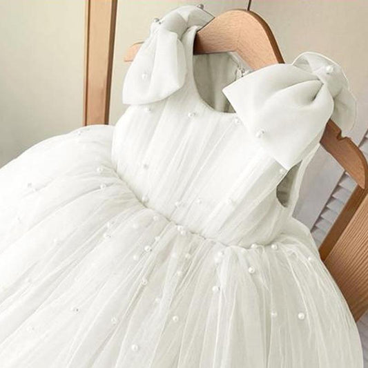Tea Length Tulle Ball Gown Dress for Girls with Bow – Birthday & Special Occasion