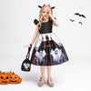 Robe longue noire à volants et imprimé fantôme pour fille avec sac à main