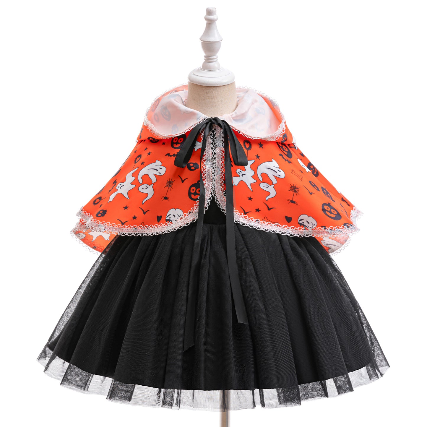Girls Halloween Tulle Skater Dress Black | Ghost Witch Tea Length Party Outfit