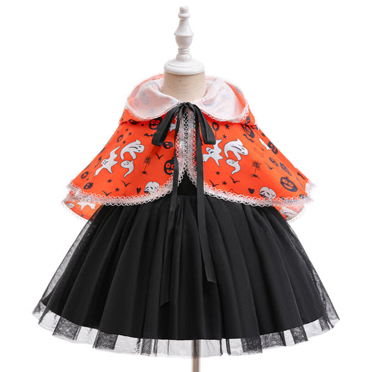 Girls Halloween Tulle Skater Dress Black | Ghost Witch Tea Length Party Outfit