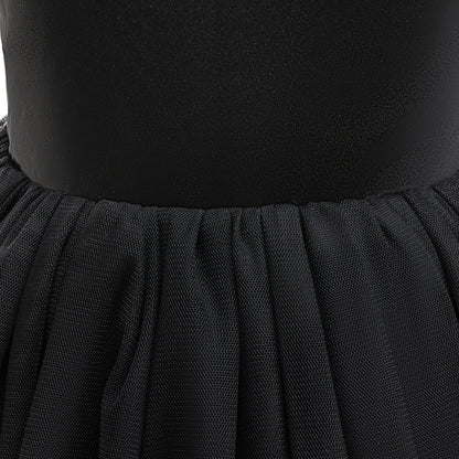 Girls Halloween Tulle Skater Dress Black | Ghost Witch Tea Length Party Outfit