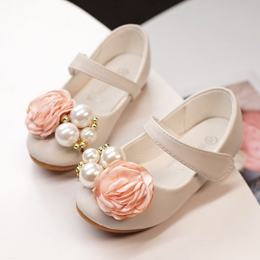 Girls' Party and Special Occasion Closed-Toe Dress Shoes – Flower & Pearl Embellishments