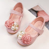 Girls' Closed-Toe Patent Leather Dress Shoes with Pearl Flower Embellishments