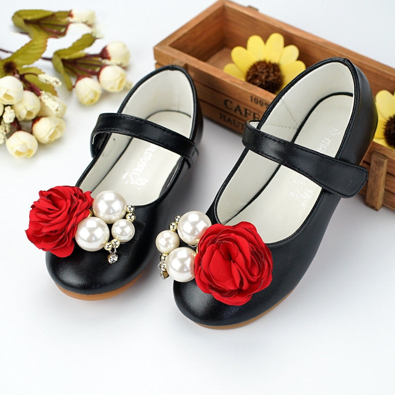 Girls' Party and Special Occasion Closed-Toe Dress Shoes – Flower & Pearl Embellishments