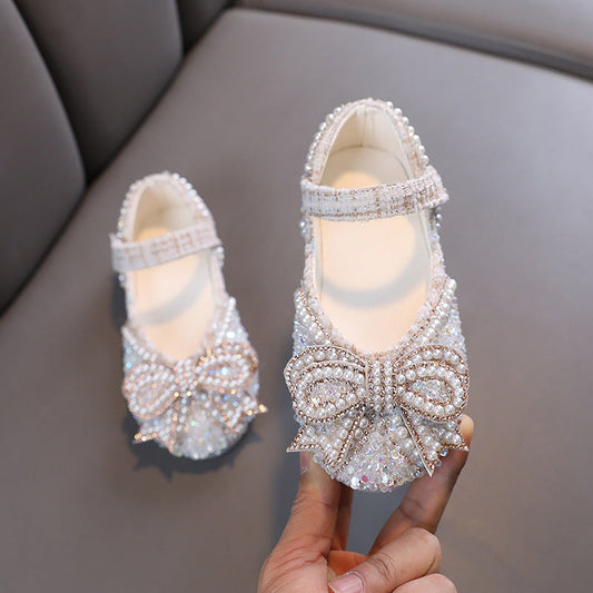 Girls' Glitter Block Heel Closed-Toe Dress Shoes | Party & Flower Girl Shoes