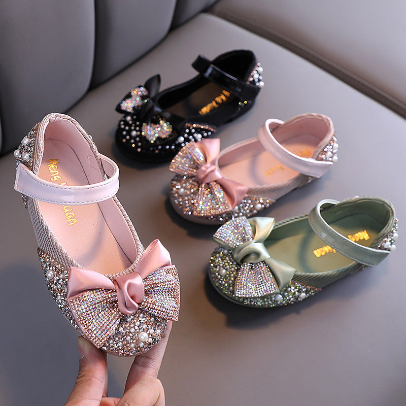 Girls' Glitter Closed-Toe Dress Shoes with Bow and Rhinestones - Party & Flower Girl Mia Princess Girls' Glitter Closed-Toe Dress Shoes with Bow and Rhinestones - Party & Flower Girl Mia Princess