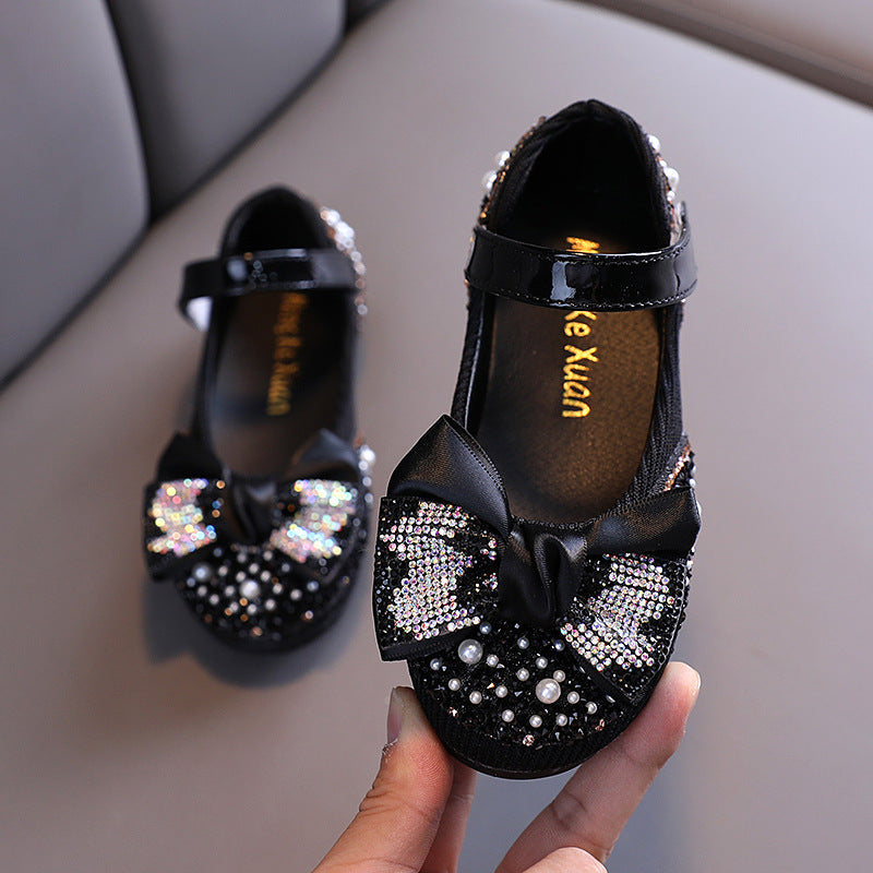 Girls' Glitter Closed-Toe Dress Shoes with Bow and Rhinestones - Party & Flower Girl Mia Princess Girls' Glitter Closed-Toe Dress Shoes with Bow and Rhinestones - Party & Flower Girl Mia Princess