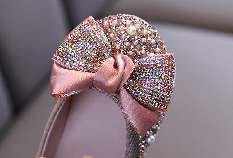 Girls' Glitter Closed-Toe Dress Shoes with Bow and Rhinestones - Party & Flower Girl Mia Princess Girls' Glitter Closed-Toe Dress Shoes with Bow and Rhinestones - Party & Flower Girl Mia Princess