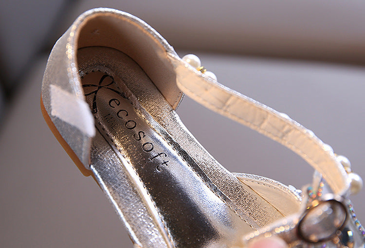 Girls' Glitter Closed-Toe Special Occasion Dress Shoes with Rhinestone Butterfly