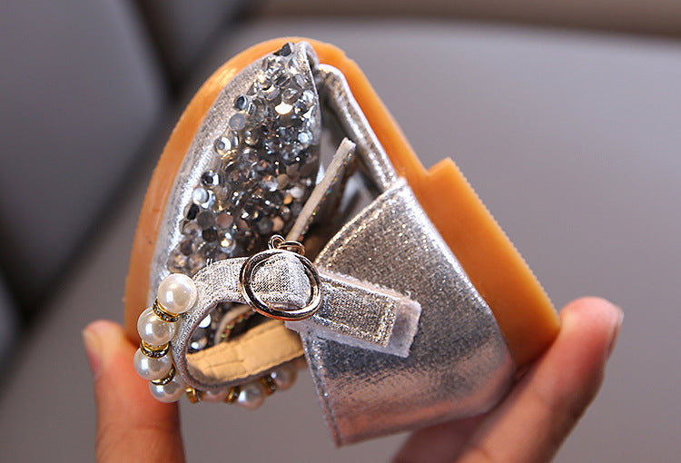 Girls' Glitter Closed-Toe Special Occasion Dress Shoes with Rhinestone Butterfly