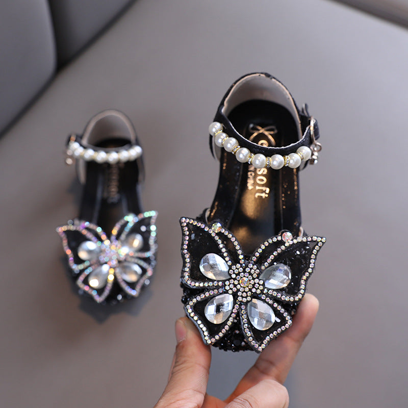 Girls' Glitter Closed-Toe Special Occasion Dress Shoes with Rhinestone Butterfly
