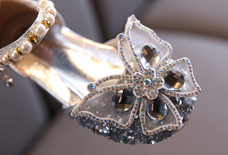 Girls' Glitter Closed-Toe Special Occasion Dress Shoes with Rhinestone Butterfly