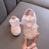 Girls' Glitter Rhinestone Bow Closed-Toe Dress Shoes