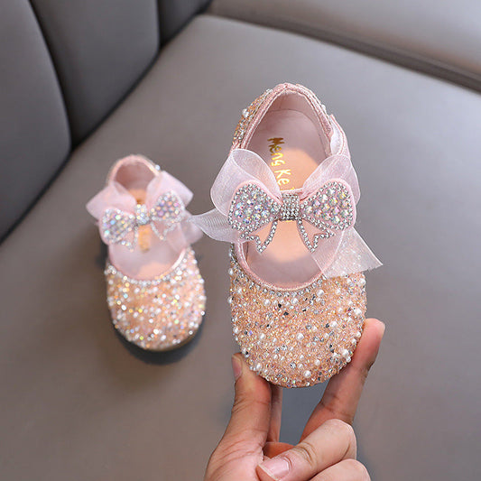 Sparkly Closed-Toe Party Shoes for Girls with Rhinestones & Bows