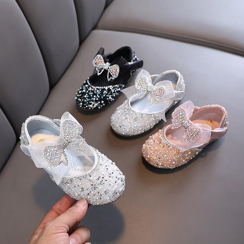 Sparkly Closed-Toe Party Shoes for Girls with Rhinestones & Bows