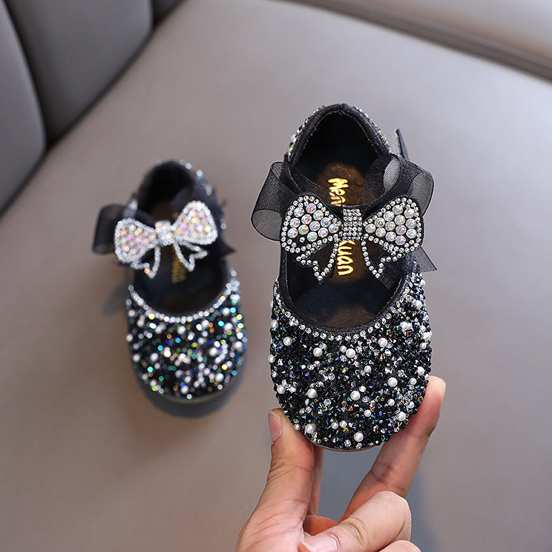Sparkly Closed-Toe Party Shoes for Girls with Rhinestones & Bows