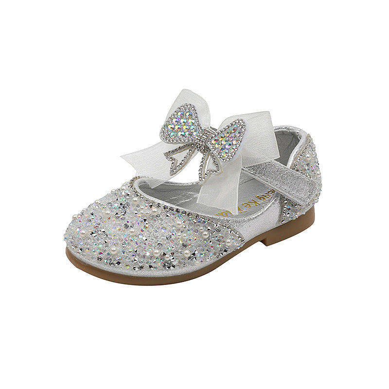 Sparkly Closed-Toe Party Shoes for Girls with Rhinestones & Bows