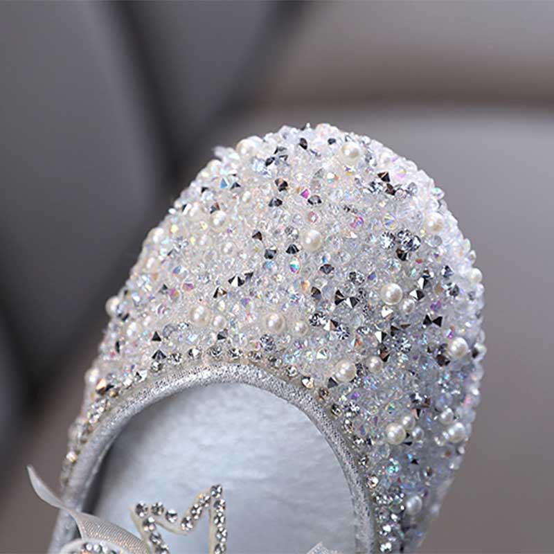 Sparkly Closed-Toe Party Shoes for Girls with Rhinestones & Bows