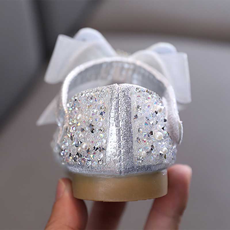 Sparkly Closed-Toe Party Shoes for Girls with Rhinestones & Bows