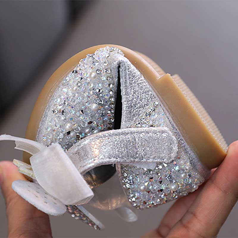 Sparkly Closed-Toe Party Shoes for Girls with Rhinestones & Bows