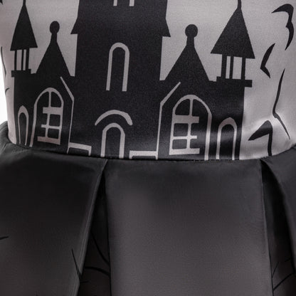 Girls Witch Bat Print Halloween Tea-Length Dress – Cosplay Costume for 3-10 Years