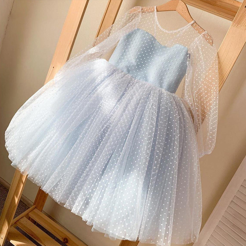 Girls Ball Gown Illusion Neckline Tulle Dress with Bows – Birthday & Special Occasion