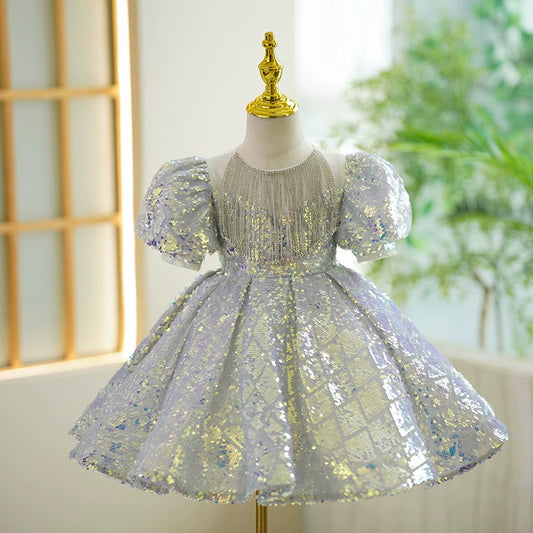 Light Blue Sequin Ball Gown Dress for Girls - Birthday Party & Flower Girl