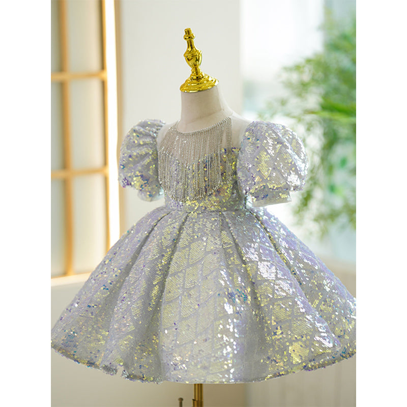 Light Blue Sequin Ball Gown Dress for Girls - Birthday Party & Flower Girl