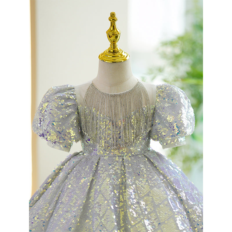 Light Blue Sequin Ball Gown Dress for Girls - Birthday Party & Flower Girl