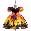Robe trapèze orange en satin pour fille, longueur genou, avec volants et nœud