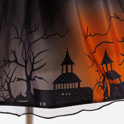 Orange Castle Print Witch Costume Dress for Girls – Halloween Party Outfit