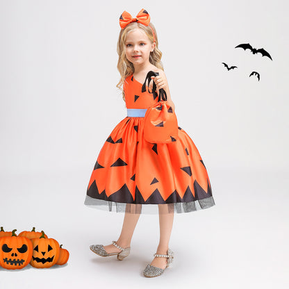 Girls Orange One Shoulder Ruffle A-Line Party Dress | Princess Costume for Kids 2-10Y