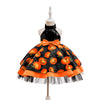 Robe dos nu à volants et sequins orange à imprimé citrouille pour fille