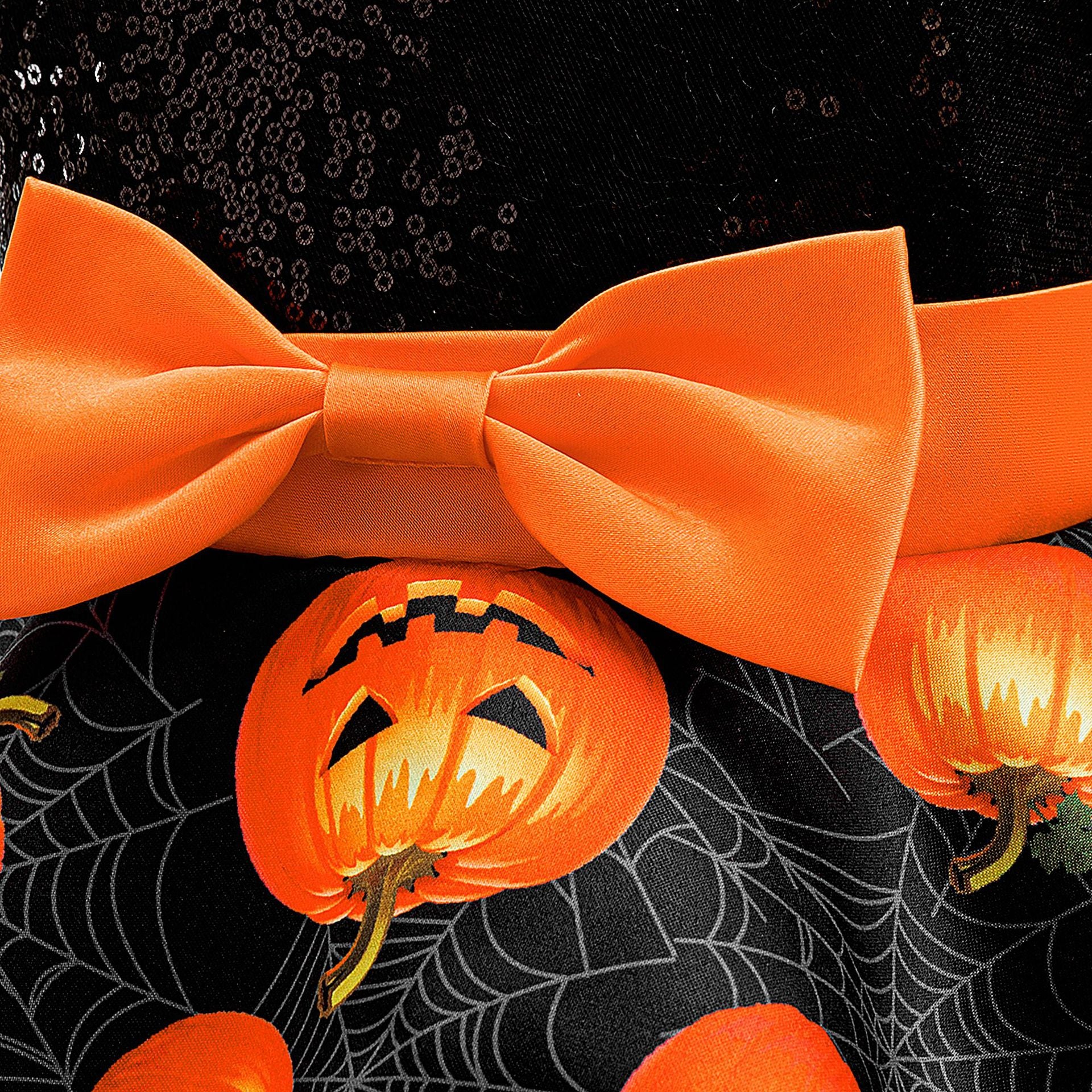 Orange Pumpkin Sequin Halter Girls Dress with Ruffles – Halloween Party Dress