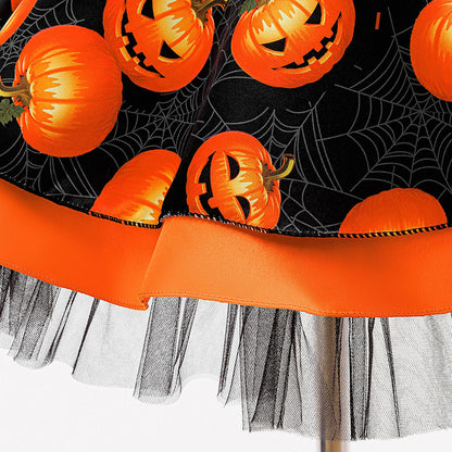 Orange Pumpkin Sequin Halter Girls Dress with Ruffles – Halloween Party Dress