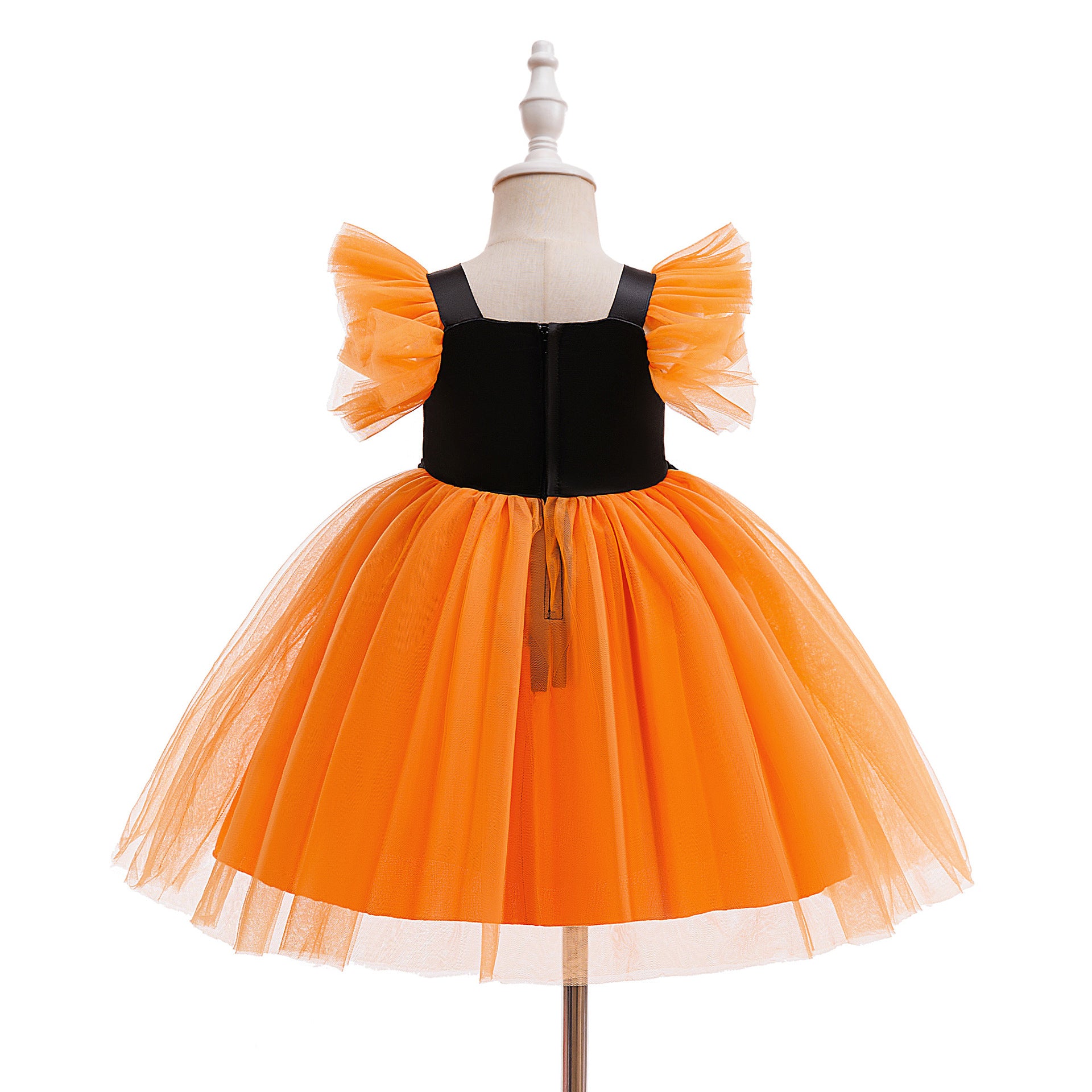 Girls' Orange Pumpkin Sequin Tulle Dress – Halloween & Party Outfit (9M-4Y)