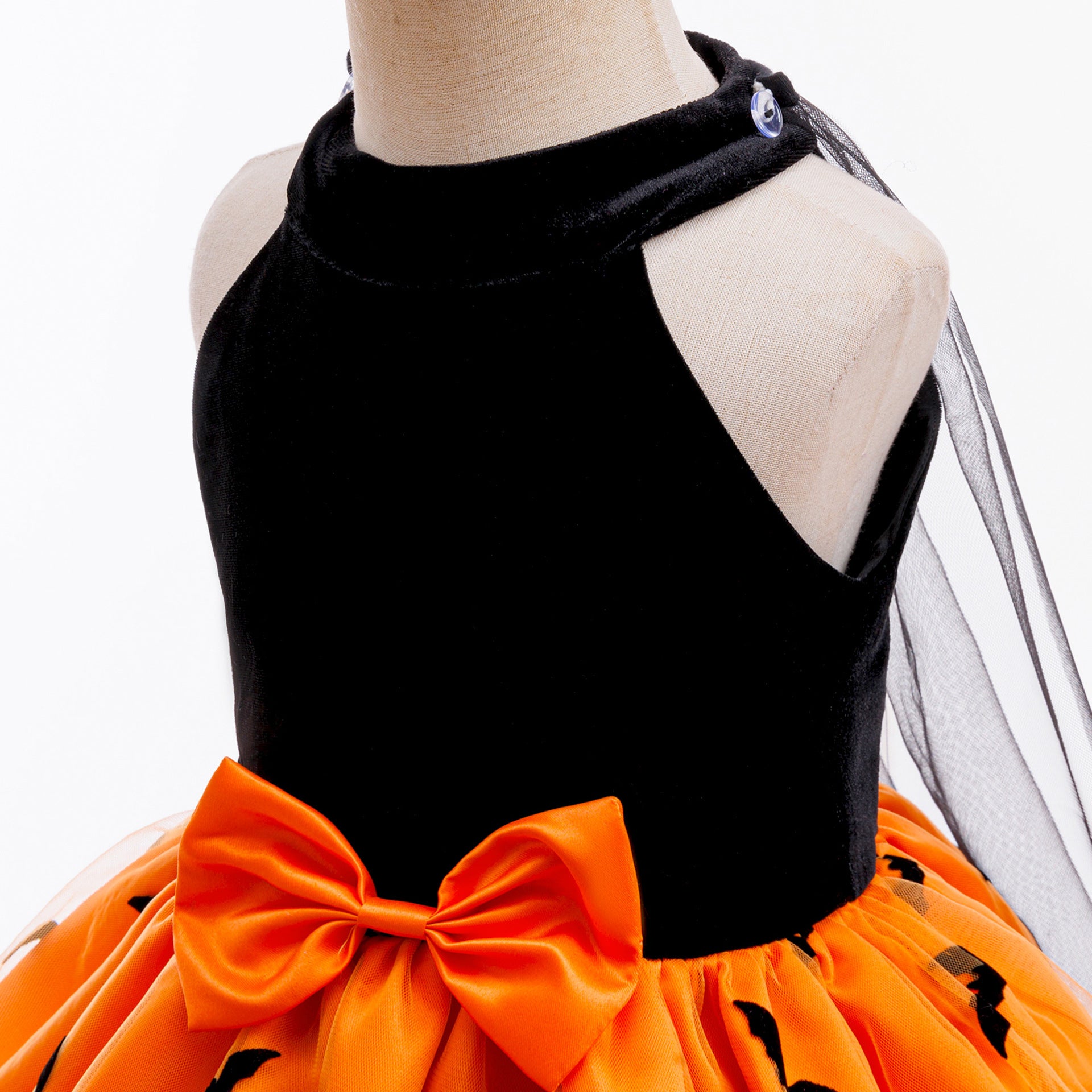 Orange Satin Halter A-Line Girls’ Party Dress with Bow & Ruffles – Knee Length, 3-10 Years