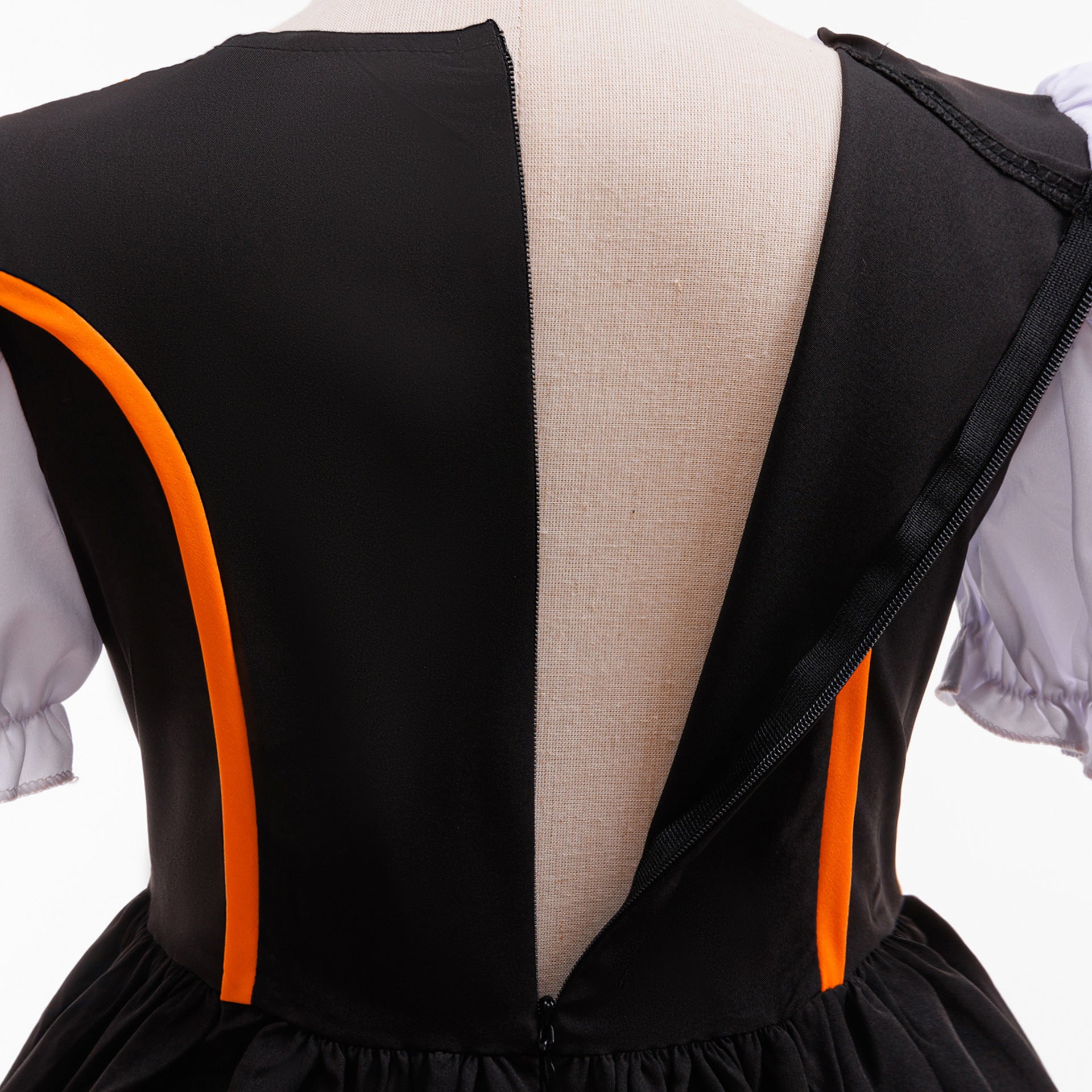 Orange Satin Princess Tea Length Dress for Girls - Puff Sleeves & Ruffles | Party, Halloween, Cosplay