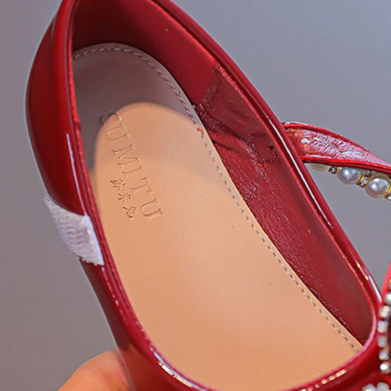 Pearl Bow Sparkly Closed-Toe Dress Shoes for Girls – Party & Flower Girl Shoes