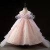 Girls Pink Sequined Ball Gown with Tiered Skirt